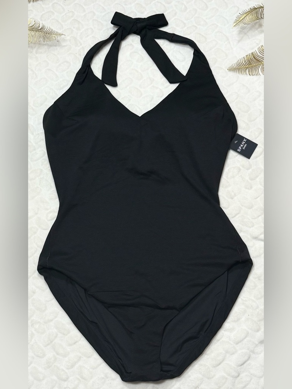 NWT SPANX 3X Plus Size Shaping Halter One Piece Swimsuit Black Tummy Control - Picture 2 of 10